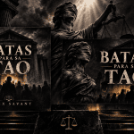 Dark gothic artwork of Lady Justice with scales, courthouse columns, and silhouetted people, symbolizing law, fairness, and justice for the people.