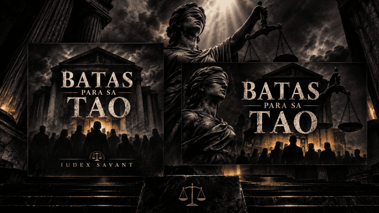 Dark gothic artwork of Lady Justice with scales, courthouse columns, and silhouetted people, symbolizing law, fairness, and justice for the people.